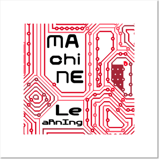 Machine Learning Computer Micro Chip Black Red Posters and Art